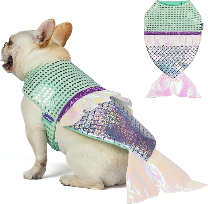 Dog Mermaid Halloween Costume | Adjustable Holiday Pet Outfit (Size L)