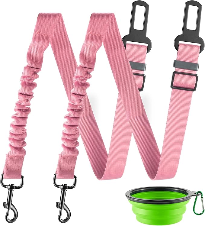 Retractable Dog Car Seat Belt – Adjustable Safety Harness Leash (2-Pack, Light Pink)