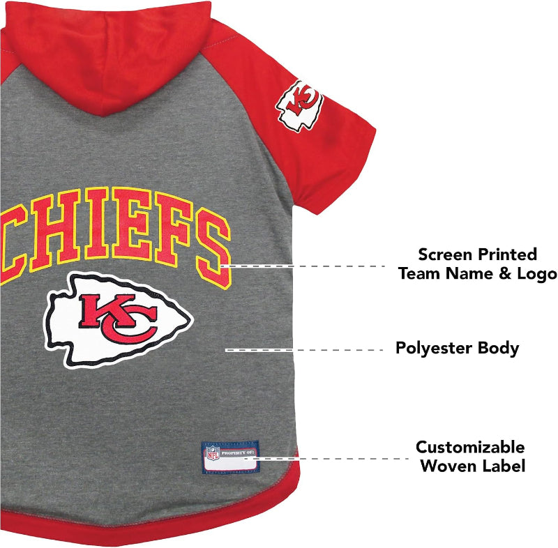 NFL Kansas City Chiefs Dog Hoodie Tee — Officially Licensed Pet Sweatshirt (S, M, L)