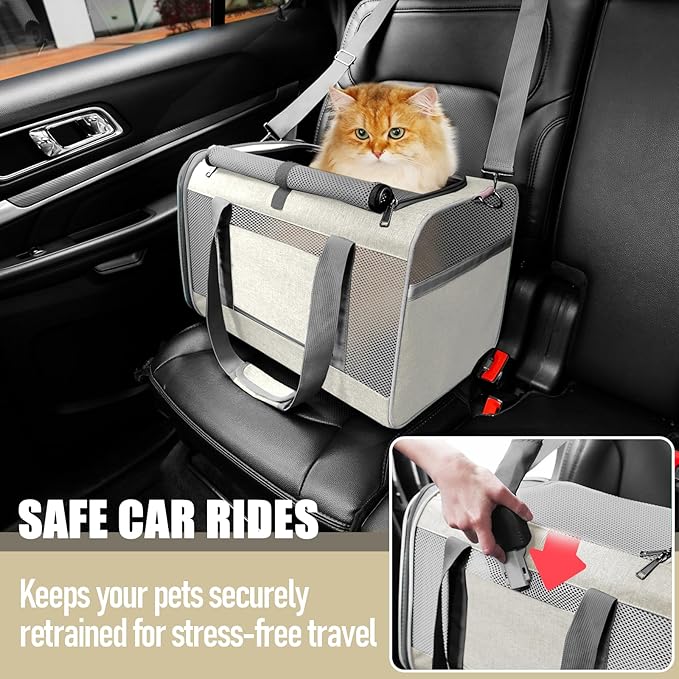Soft-Sided Pet Travel Carrier | Up to 20 lbs | 5-Sided Mesh Ventilation | Beige