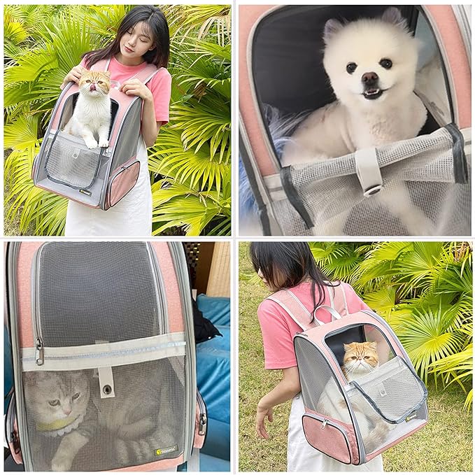 Bubble Window Pet Carrier Backpack | Cats & Dogs up to 18 lbs | Mesh Pink