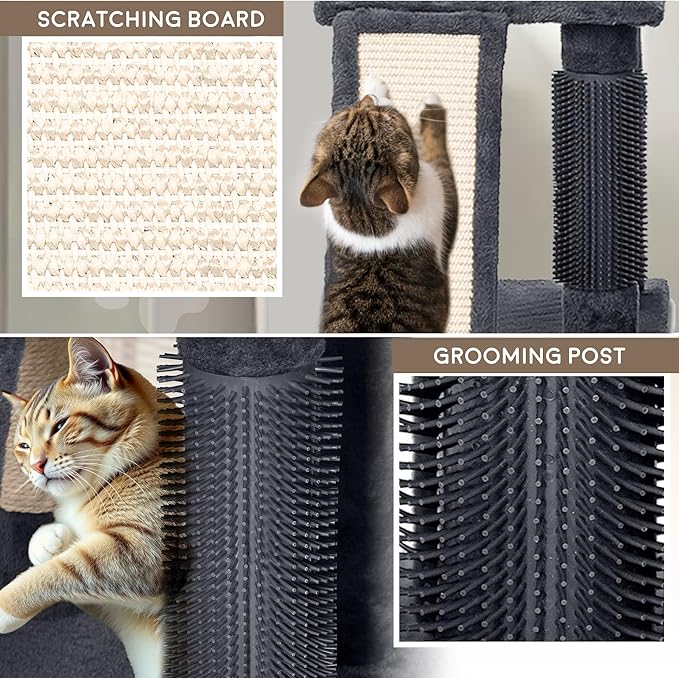 72" Heavy-Duty Large Cat Tree Tower — Sisal Posts, Oversized Perch, Basket & Interactive Toys (Dark Grey)