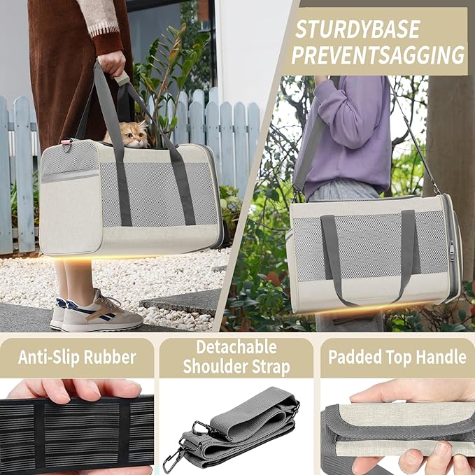 Soft-Sided Pet Travel Carrier | Up to 20 lbs | 5-Sided Mesh Ventilation | Beige