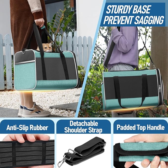 Soft-Sided Pet Travel Carrier | Up to 20 lbs | 5-Sided Mesh Ventilation | Turquoise