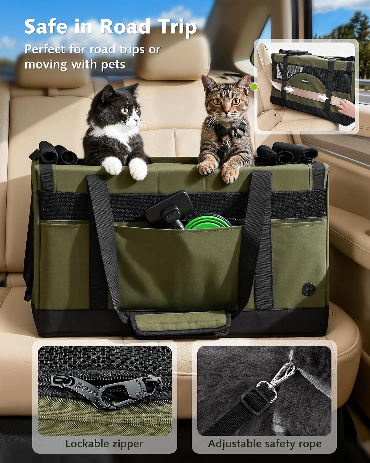 Double Cat Carrier with Removable Divider | Soft-Sided Travel Carrier for Two Cats