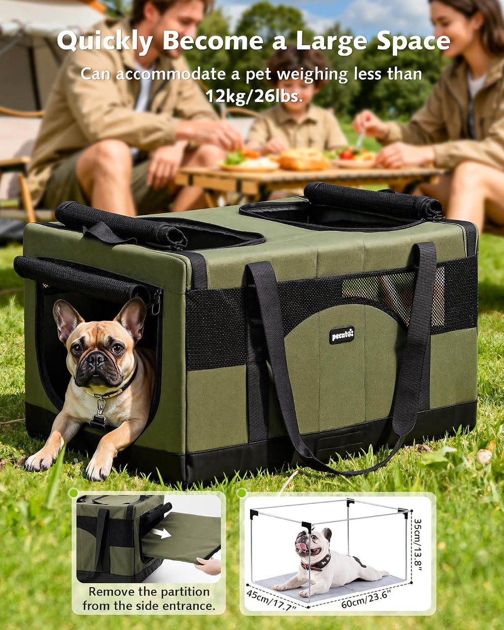 Double Cat Carrier with Removable Divider | Soft-Sided Travel Carrier for Two Cats