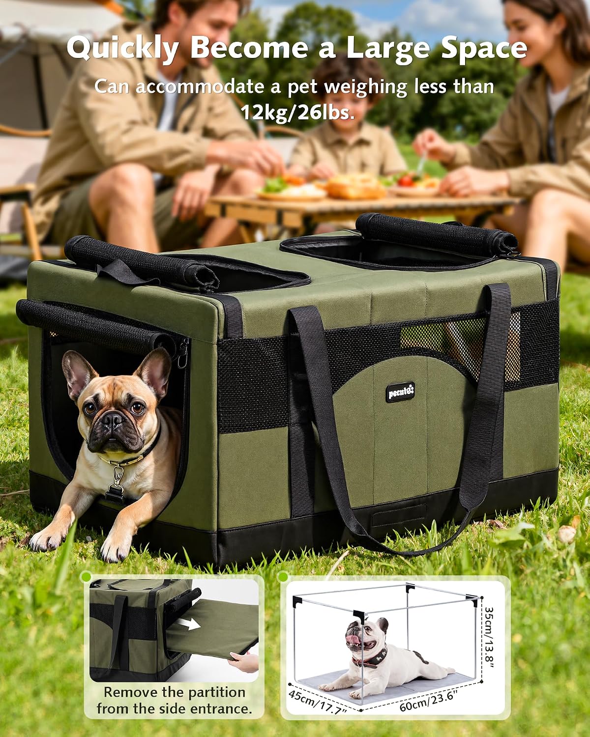 Double Cat Carrier with Removable Divider | Soft-Sided Travel Carrier for Two Cats