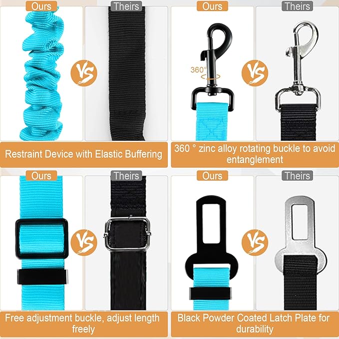 Retractable Dog Car Seat Belt – Adjustable Safety Harness Leash (2-Pack, Teal)