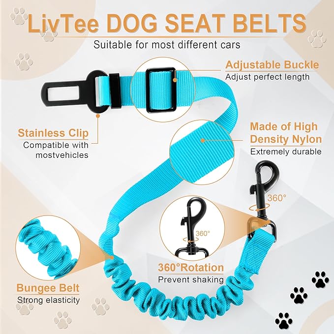 Retractable Dog Car Seat Belt – Adjustable Safety Harness Leash (2-Pack, Teal)