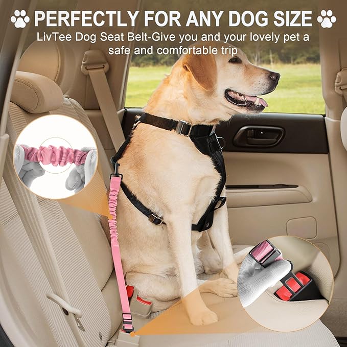 Retractable Dog Car Seat Belt – Adjustable Safety Harness Leash (Light Pink)