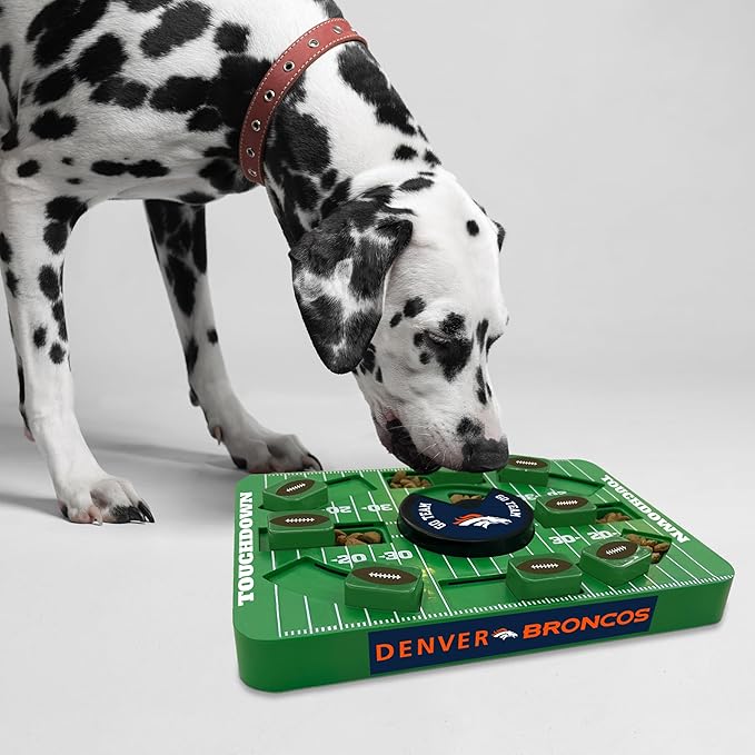 NFL Denver Broncos Dog Puzzle Toy — Large Interactive Slow Feeder & Treat Dispenser