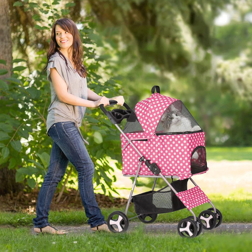 Flauntly Paws Foldable Pet Stroller with Storage Basket