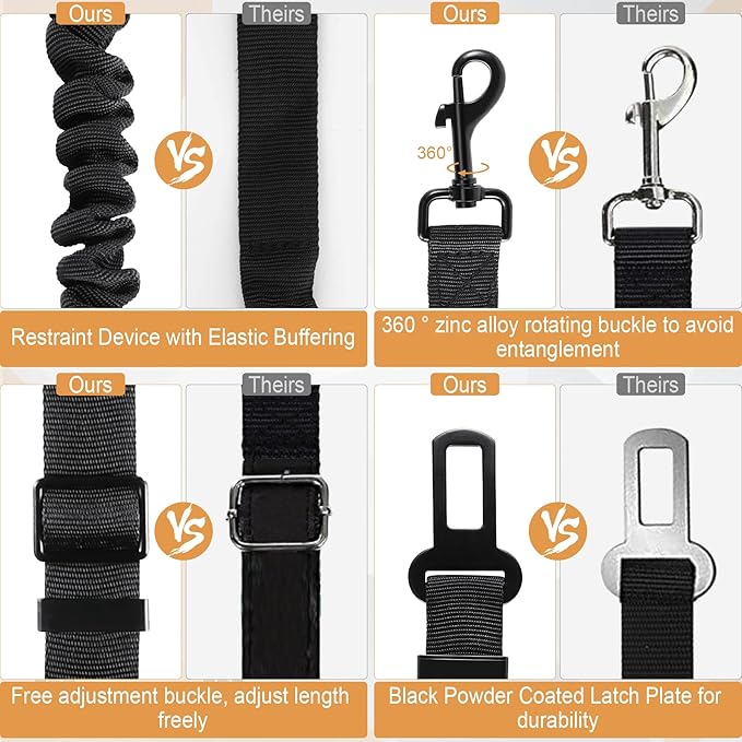 Retractable Dog Car Seat Belt – Adjustable Safety Harness Leash (Black)