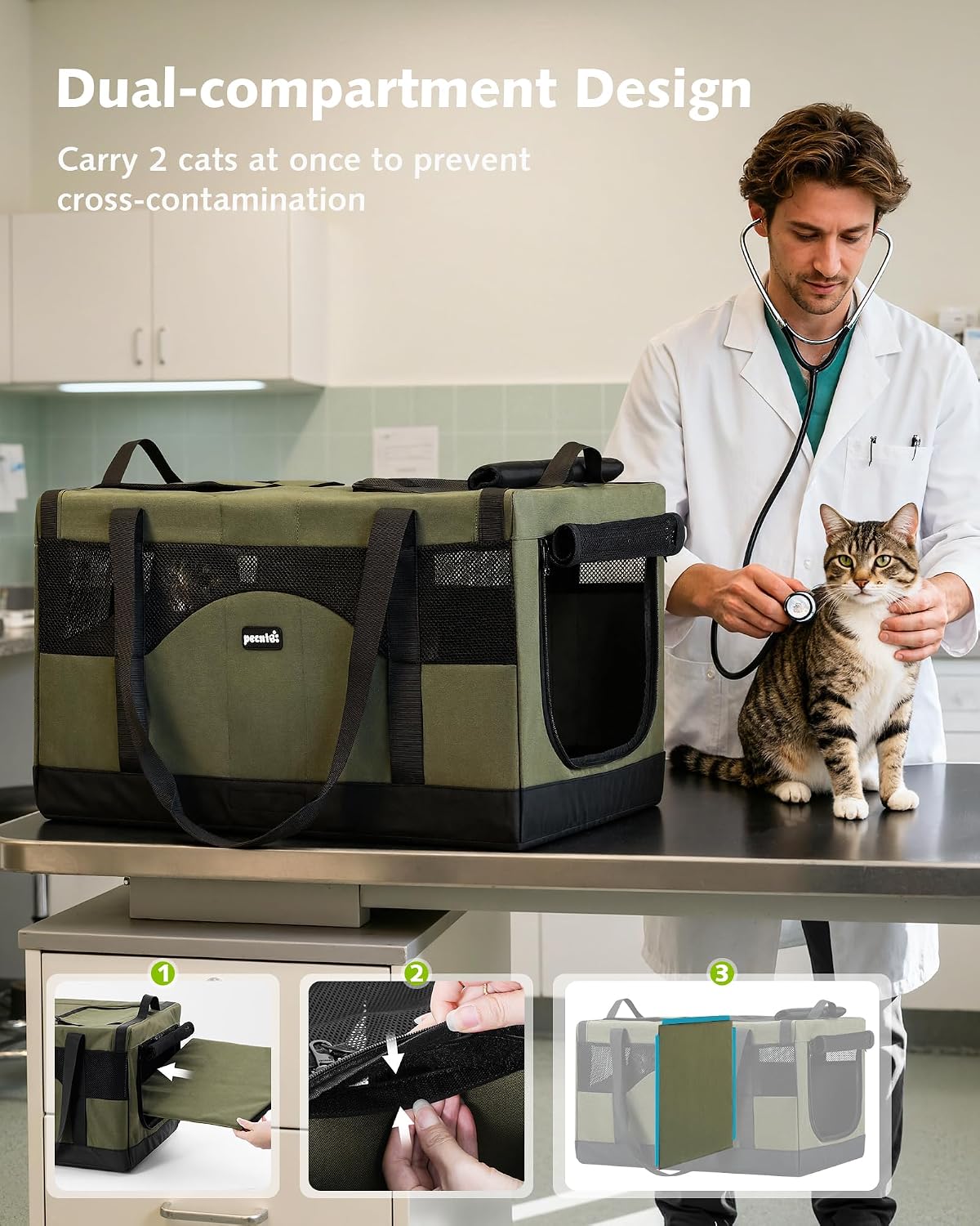 Double Cat Carrier with Removable Divider | Soft-Sided Travel Carrier for Two Cats