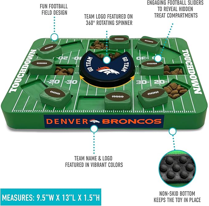NFL Denver Broncos Dog Puzzle Toy — Large Interactive Slow Feeder & Treat Dispenser