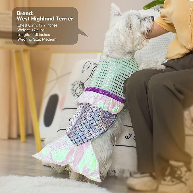 Dog Mermaid Halloween Costume | Adjustable Holiday Pet Outfit (Size L)
