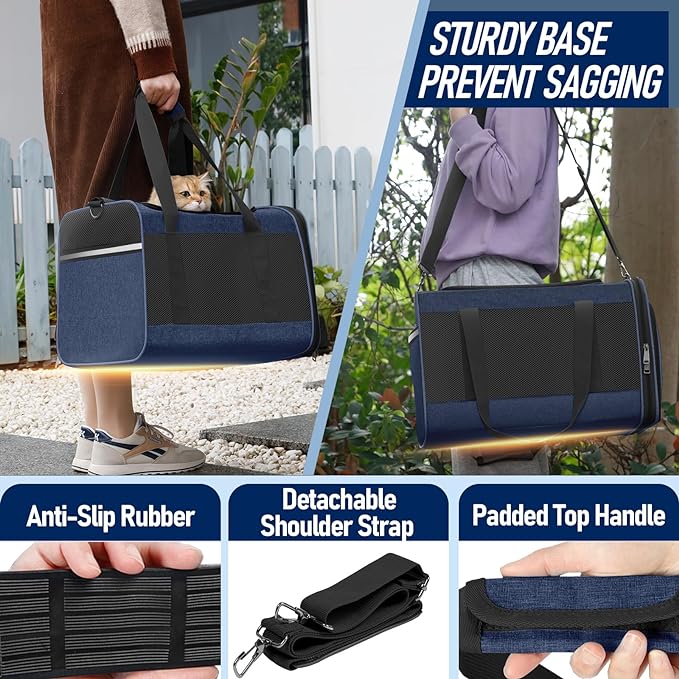 Soft-Sided Pet Travel Carrier | Up to 20 lbs | 5-Sided Mesh Ventilation | Navy