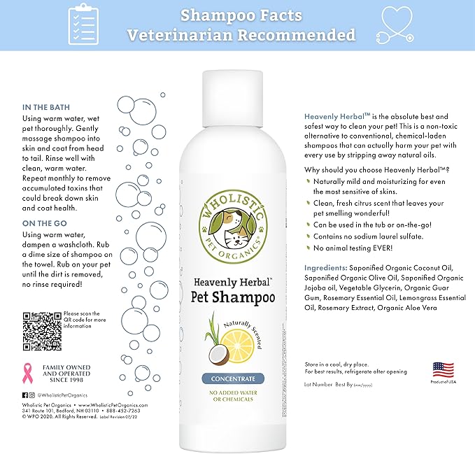 Heavenly Herbal Organic Pet Shampoo | 16 fl oz – For Dogs & Cats