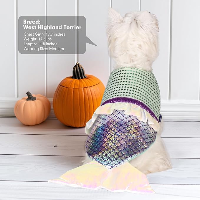 Dog Mermaid Halloween Costume | Adjustable Holiday Pet Outfit (Size L)