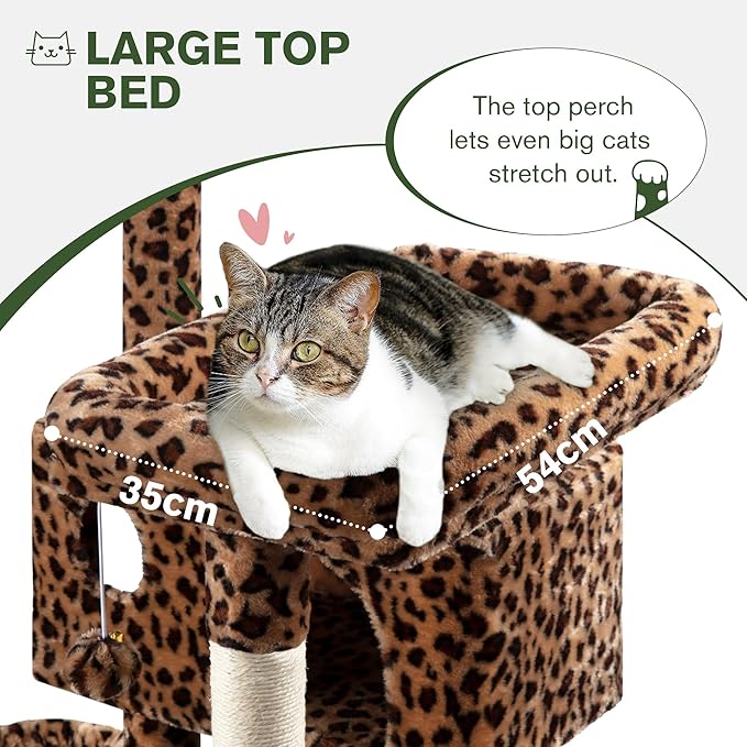 MUTICOR 66" Multi-Level Cat Tree — Plush Perches, Condo, Hammock & Sisal Posts for Large Indoor Cats (Leopard Print)
