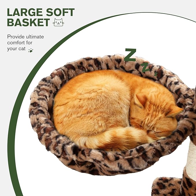MUTICOR 66" Multi-Level Cat Tree — Plush Perches, Condo, Hammock & Sisal Posts for Large Indoor Cats (Leopard Print)