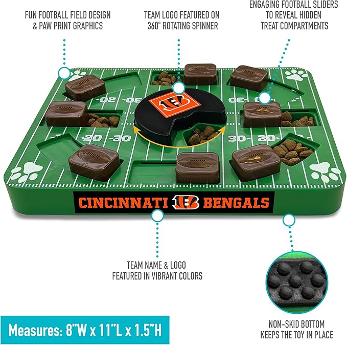 NFL Cincinnati Bengals Dog Puzzle Toy — Interactive Slow Feeder & Treat Dispenser