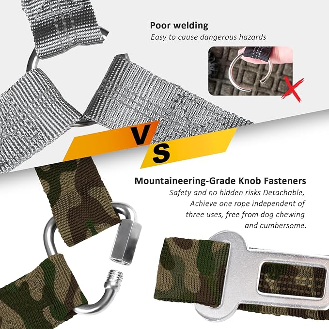 3-in-1 Dog Car Seat Belt Harness – Reflective Bungee Leash & Headrest Tether (2-Pack, Camouflage)