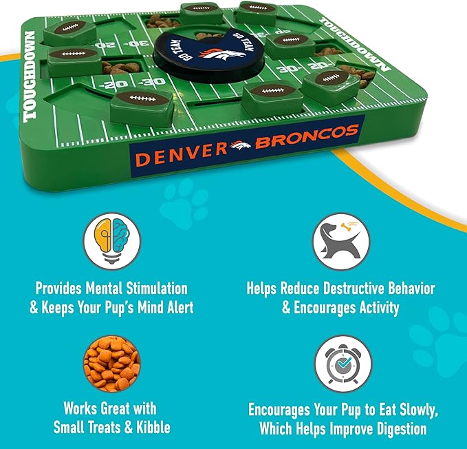 NFL Denver Broncos Dog Puzzle Toy — Large Interactive Slow Feeder & Treat Dispenser
