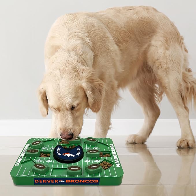 NFL Denver Broncos Dog Puzzle Toy — Large Interactive Slow Feeder & Treat Dispenser