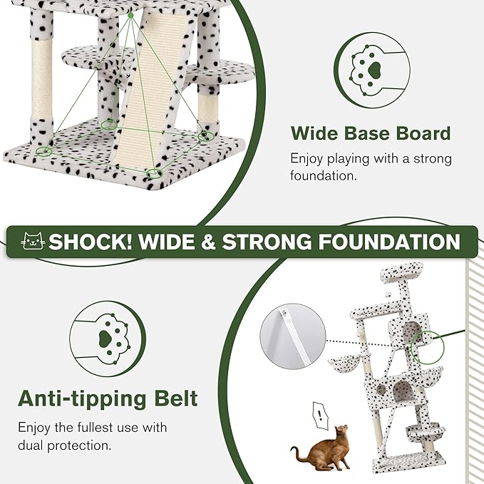 MUTICOR 66" Multi-Level Cat Tree — Plush Perches, Condo, Hammock & Sisal Posts for Large Indoor Cats (White & Black)