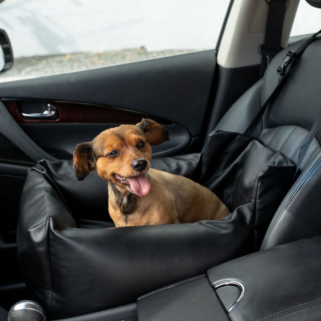 PupProtector™ Vegan Leather Memory Foam Dog Car Bed | Black