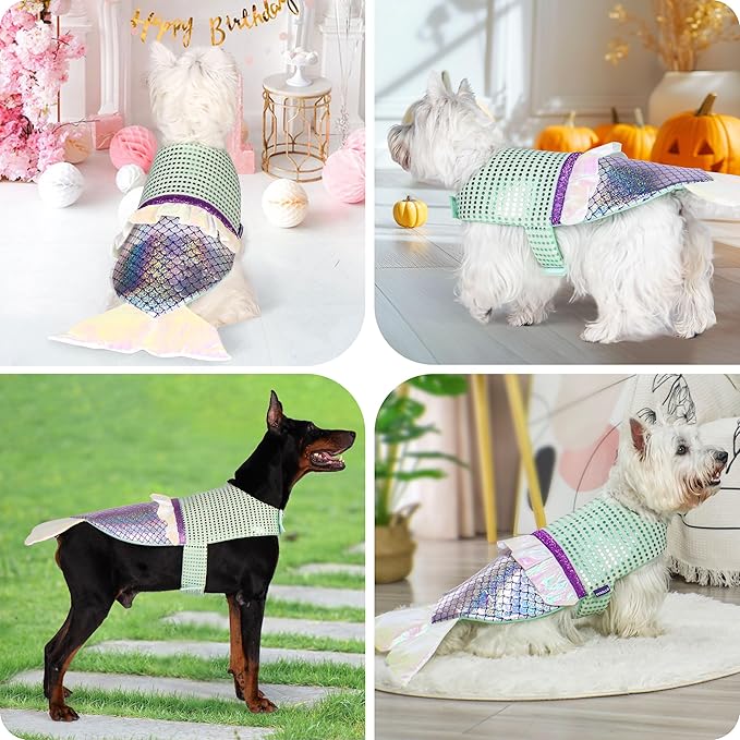 Dog Mermaid Halloween Costume | Adjustable Holiday Pet Outfit (Size L)