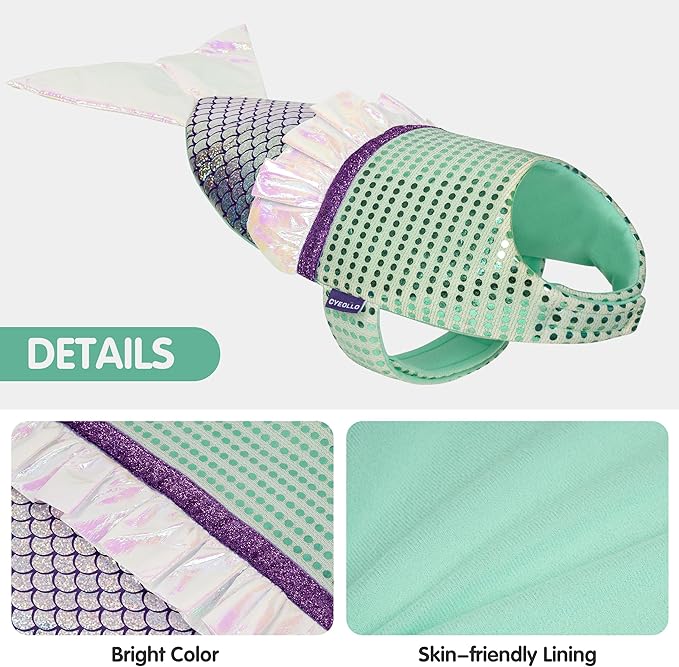 Dog Mermaid Halloween Costume | Adjustable Holiday Pet Outfit (Size L)