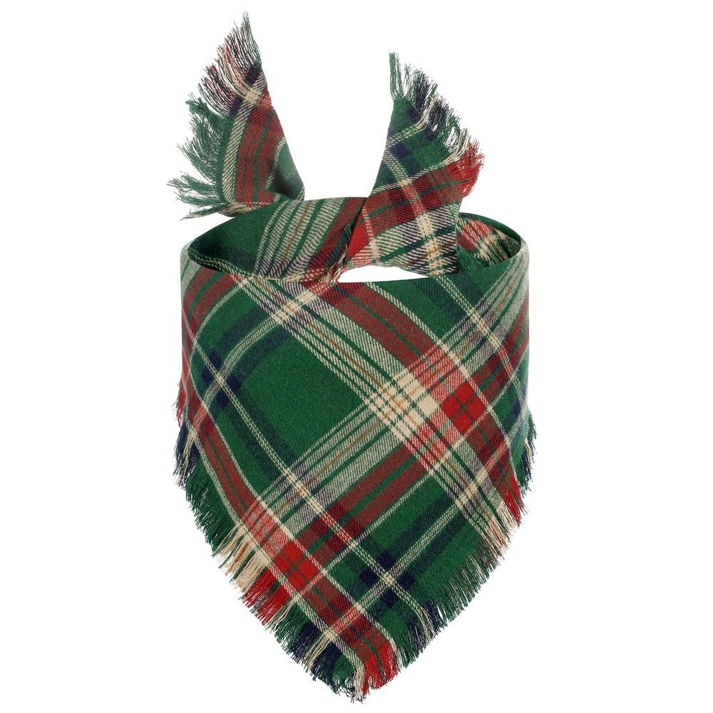 Fall Plaid Dog Bandana with Tassels | Thanksgiving Scarf for Dogs