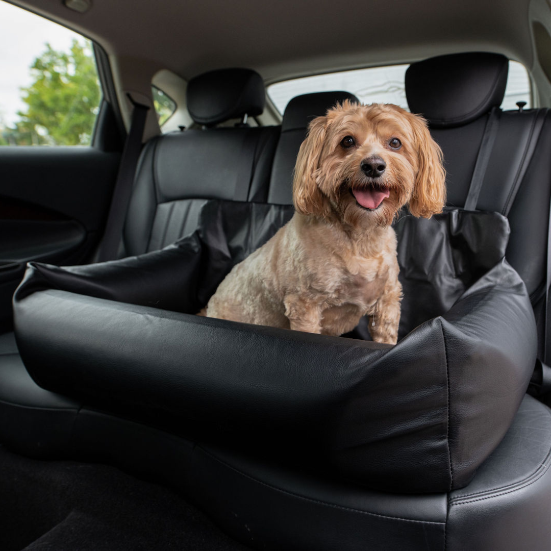PupProtector™ Vegan Leather Memory Foam Dog Car Bed | Black