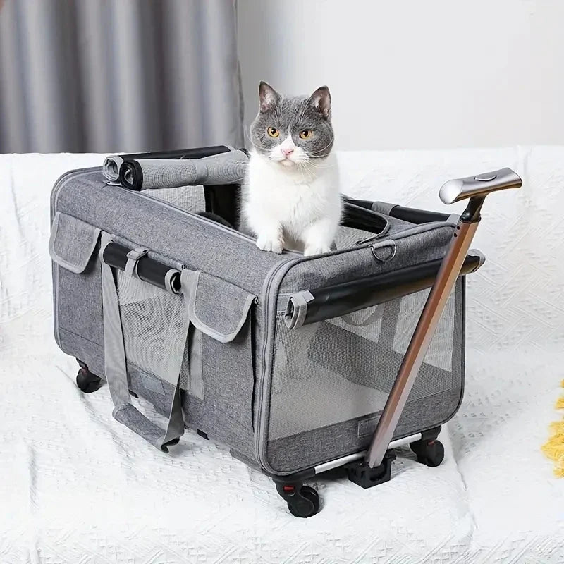 Extra Large Wheeled Pet Trolley Carrier | Foldable Travel Case for Cats & Dogs