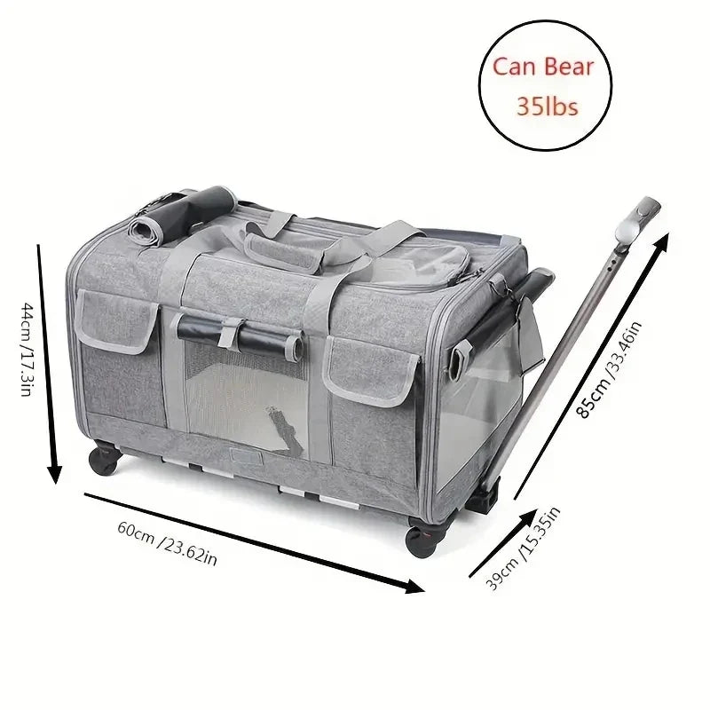 Extra Large Wheeled Pet Trolley Carrier | Foldable Travel Case for Cats & Dogs