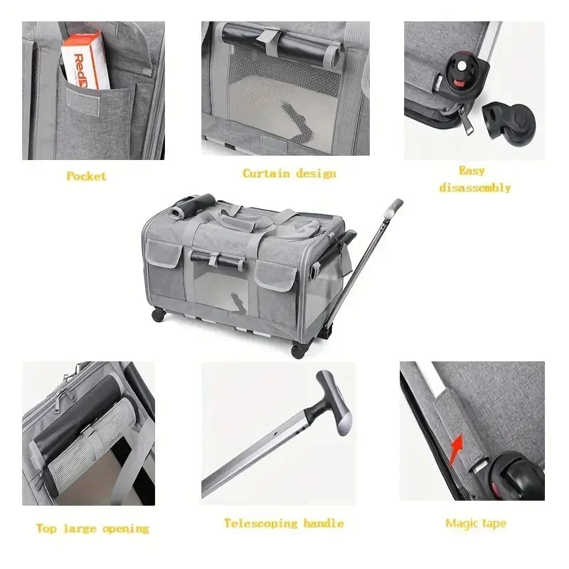 Extra Large Wheeled Pet Trolley Carrier | Foldable Travel Case for Cats & Dogs