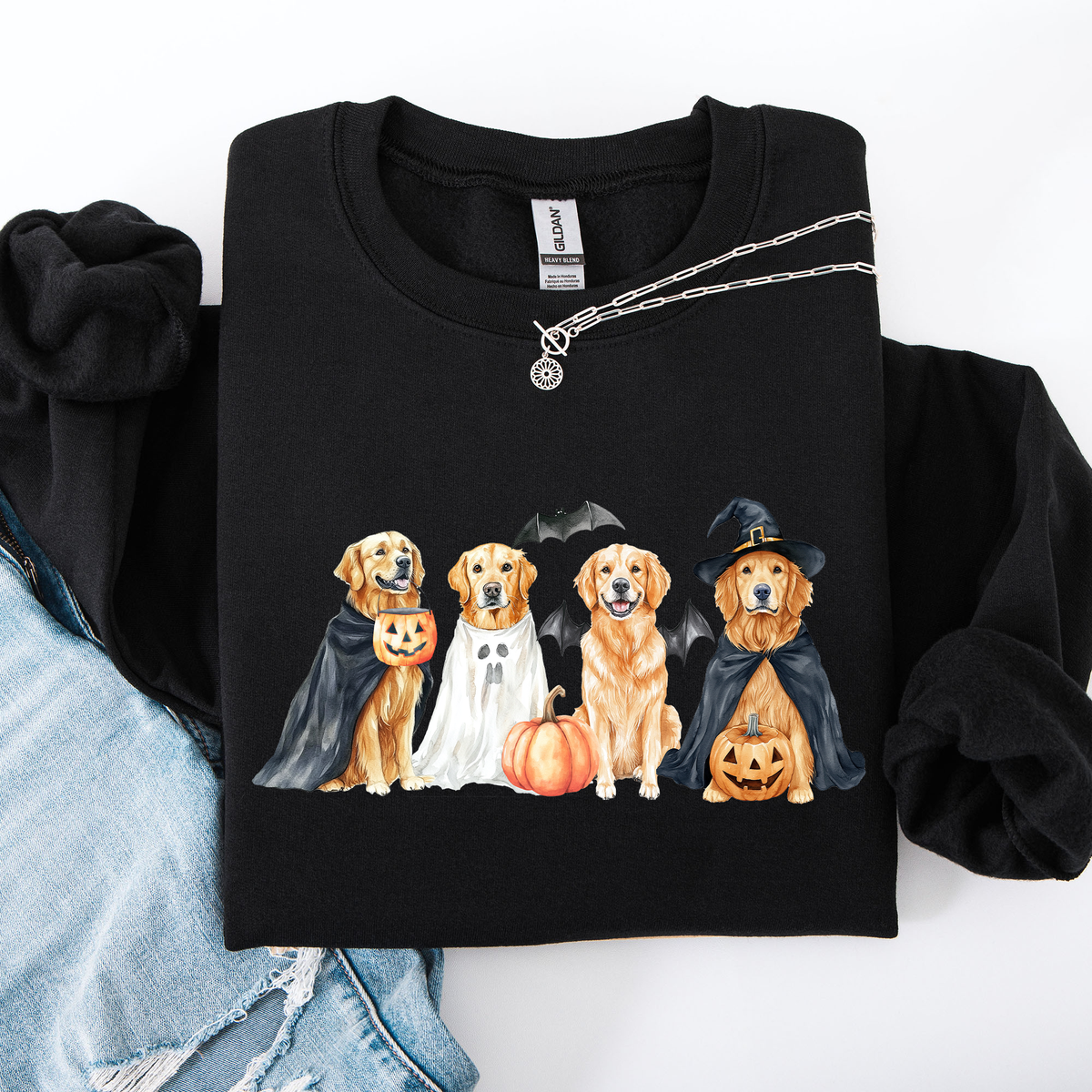 Adorable Halloween Dogs Patchwork Retro Sweatshirt