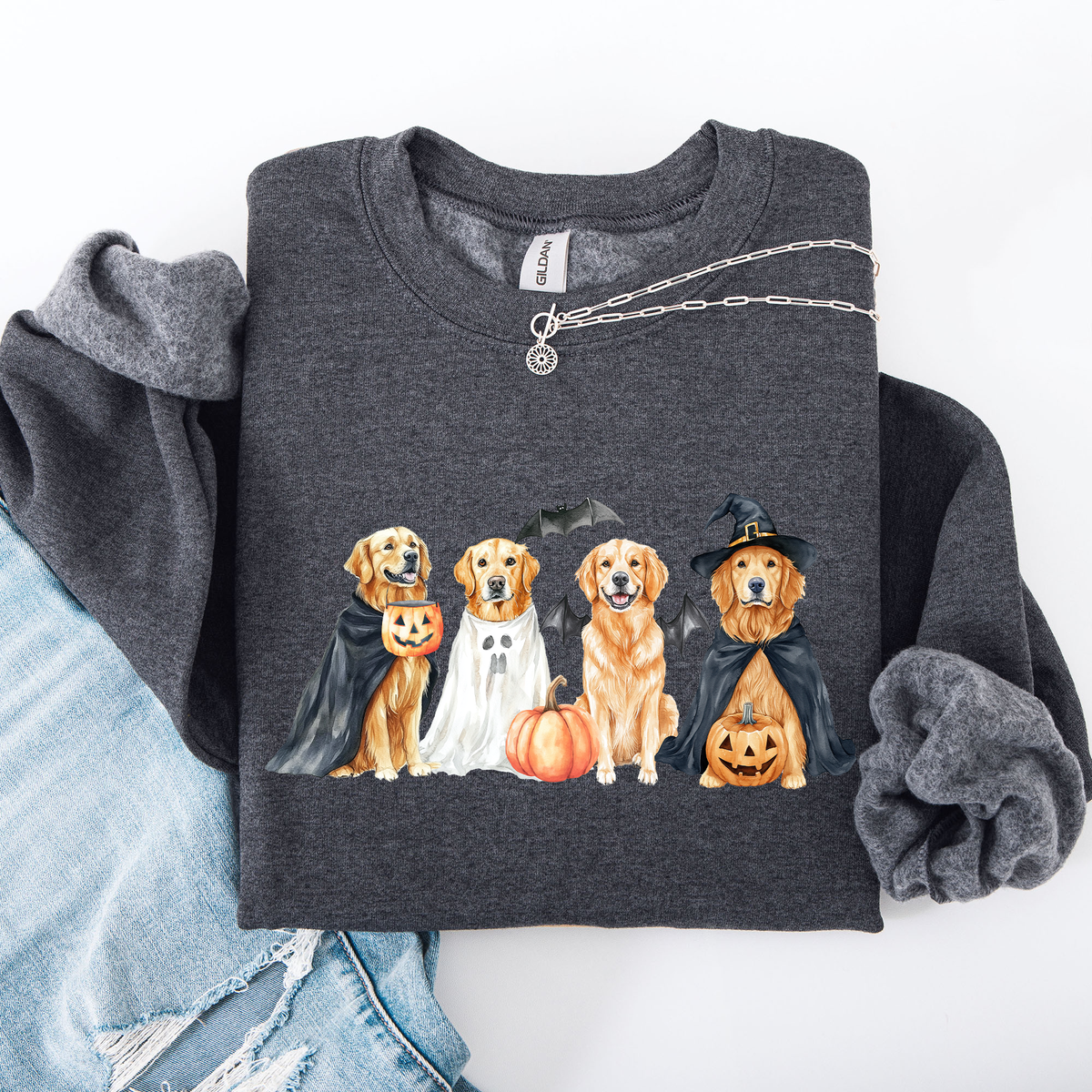 Adorable Halloween Dogs Patchwork Retro Sweatshirt