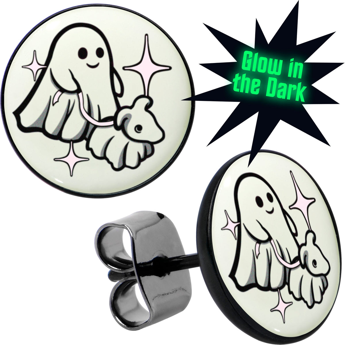 Ghost Dog Walker Glow-in-the-Dark Stud Earrings by Onyx O