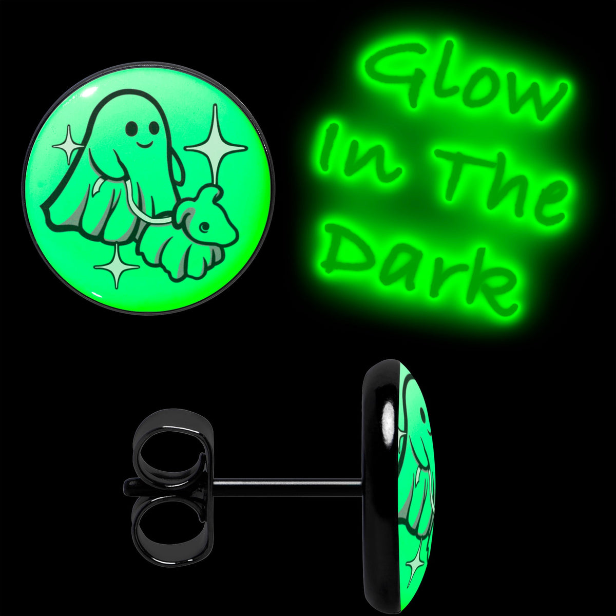 Ghost Dog Walker Glow-in-the-Dark Stud Earrings by Onyx O