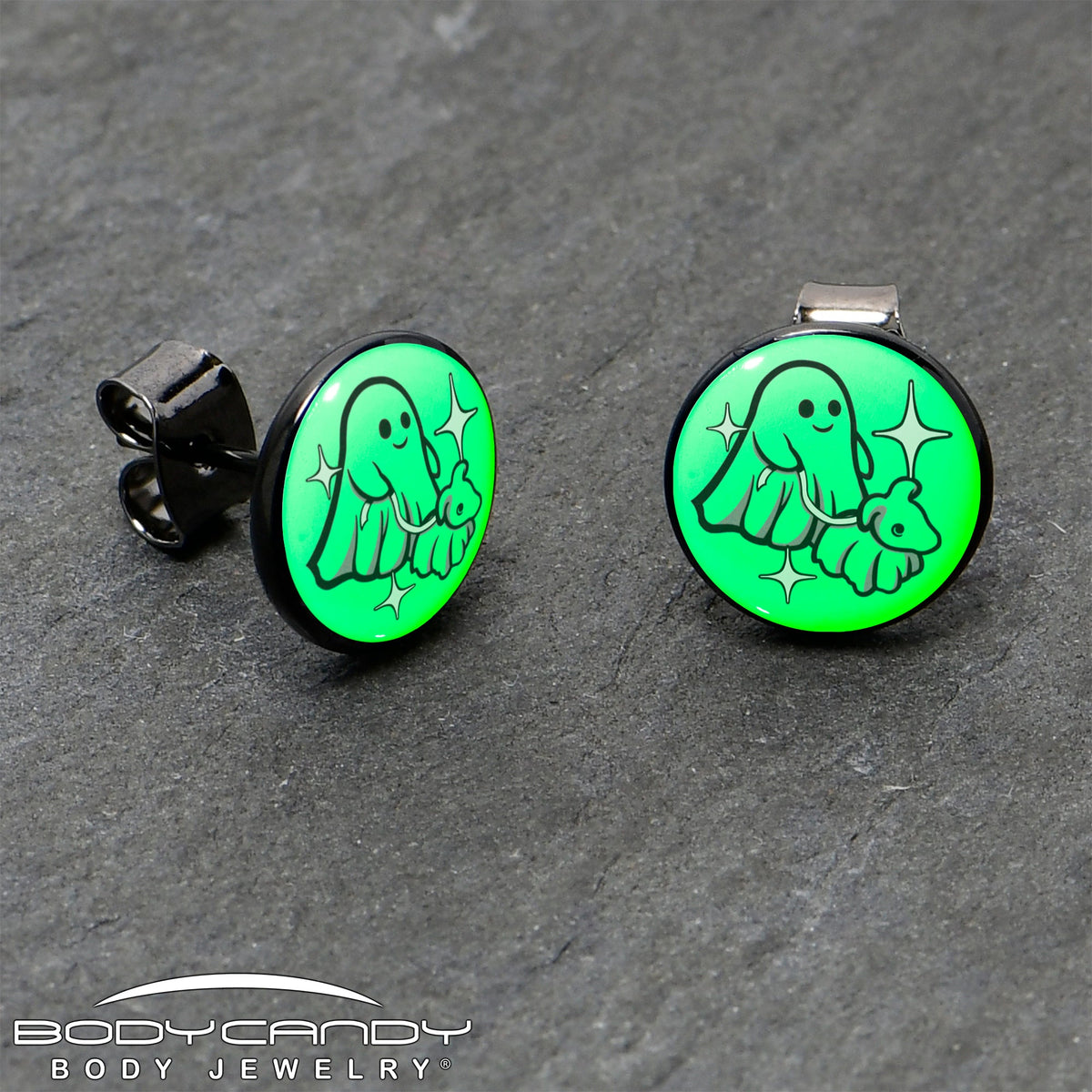 Ghost Dog Walker Glow-in-the-Dark Stud Earrings by Onyx O