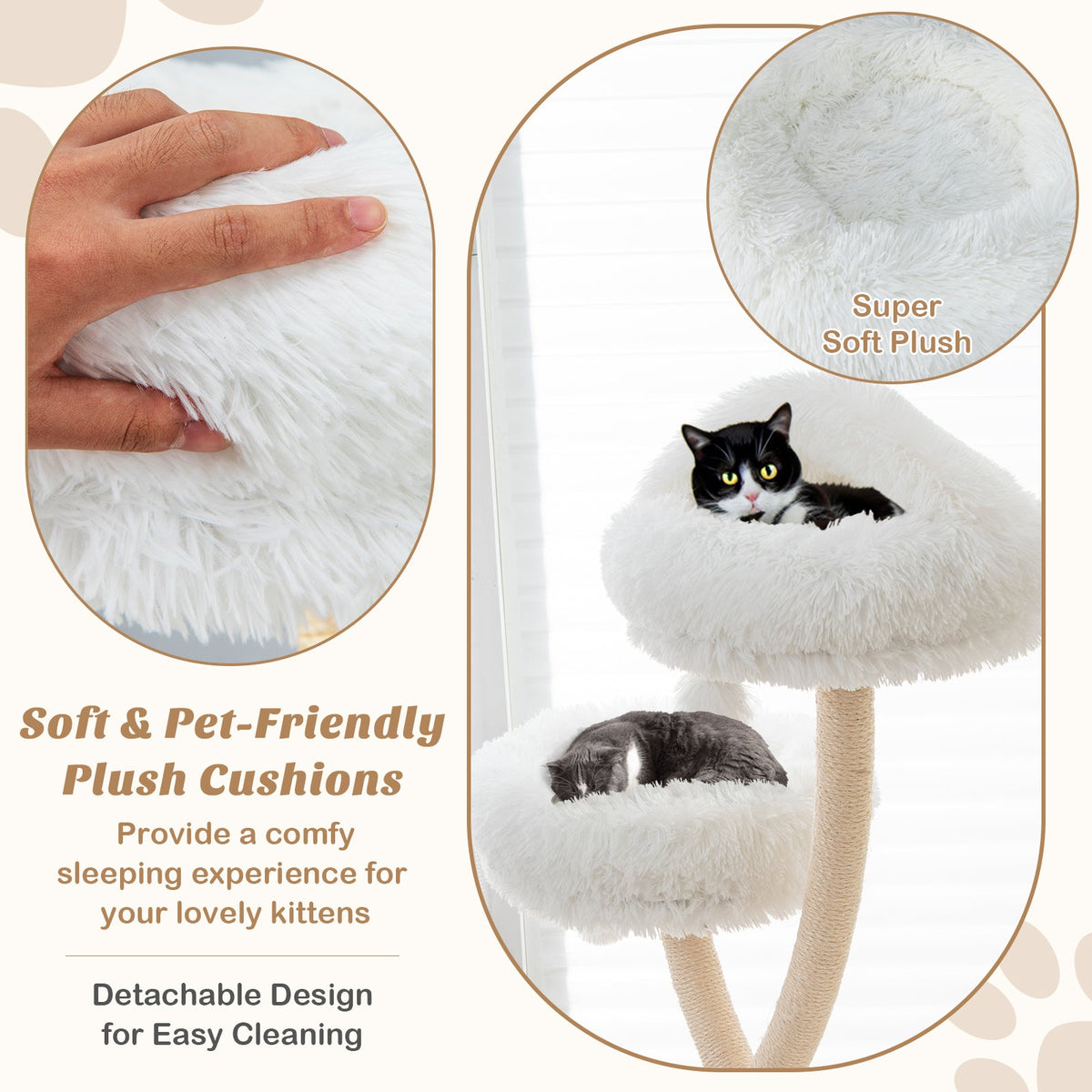 70" Tall Curved Metal Frame Cat Tree — 4-Layer Tower with 3 Cushioned Perches & Sisal Posts (Gray / Beige)