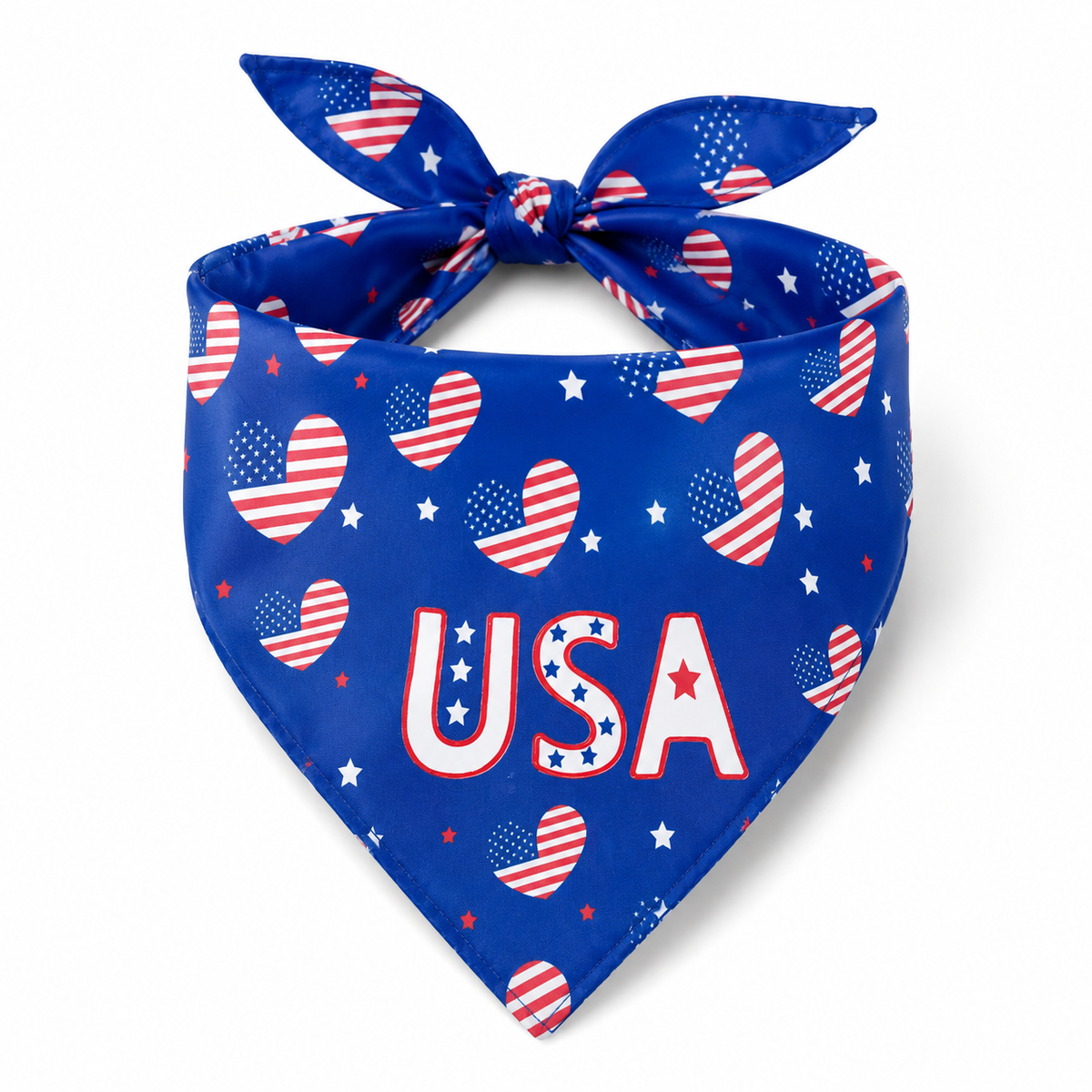USA Patriotic Heart Print Dog Bandana Collar Scarf – Independence Day Pet Neckerchief for Small Medium Large Dogs