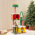 Christmas Cat Tree — Festive Cat Tower with Gift Box Condos, Santa Hat Perch, Sisal Tree & Star Toy (Multicolor)