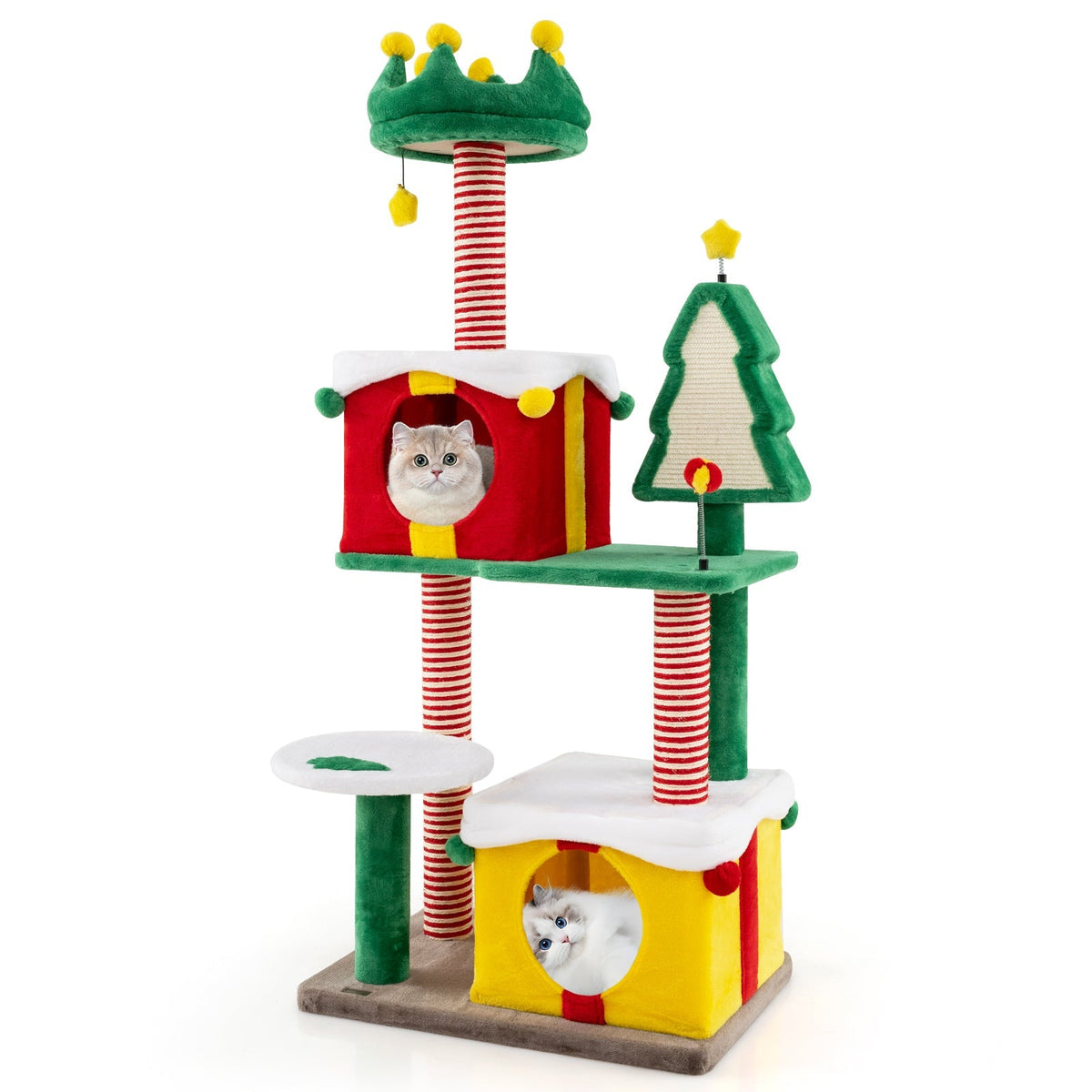 Christmas Cat Tree — Festive Cat Tower with Gift Box Condos, Santa Hat Perch, Sisal Tree & Star Toy (Multicolor)