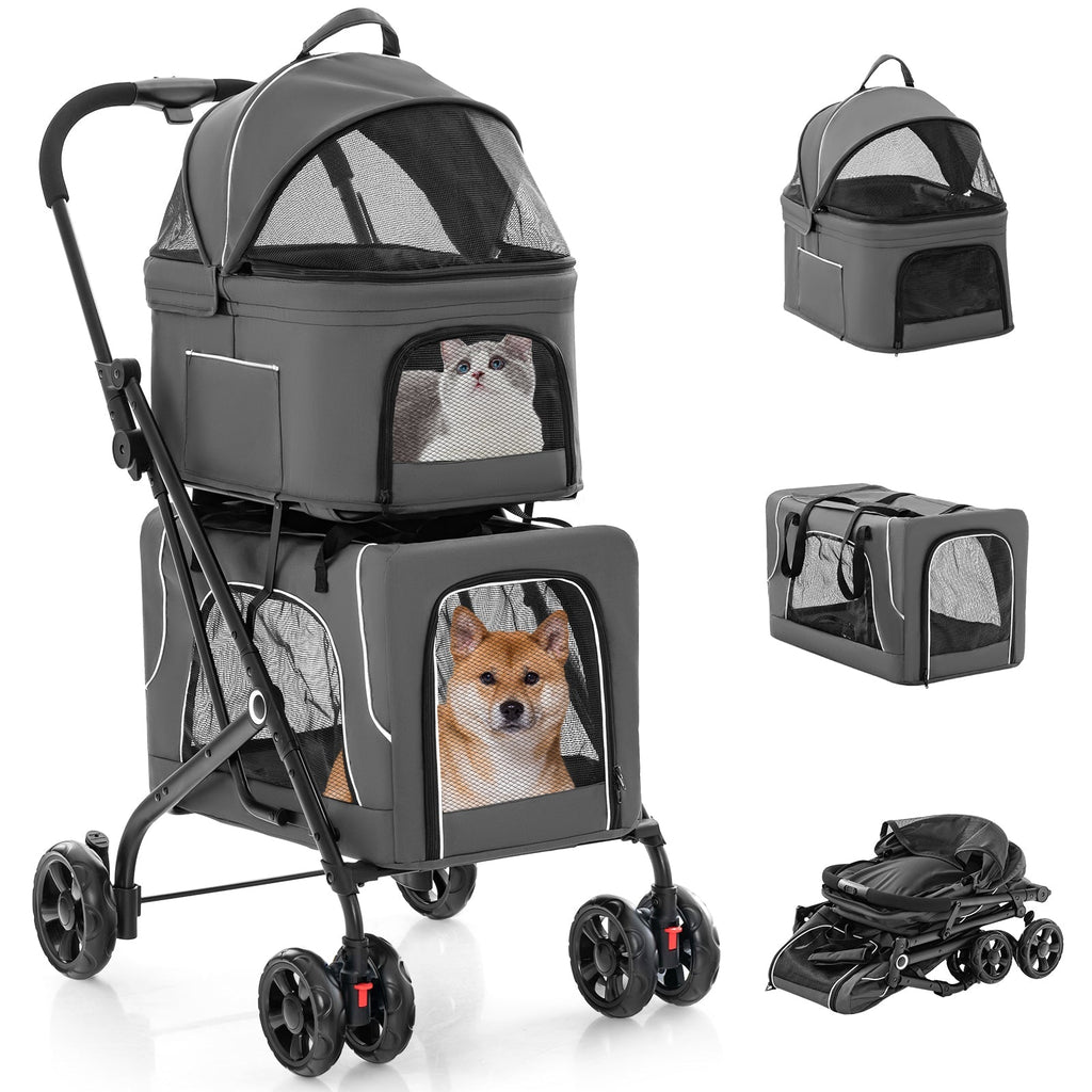 The Flauntly Paws Duo Stroller — Foldable 3-in-1 Double Pet Stroller with Detachable Carriers