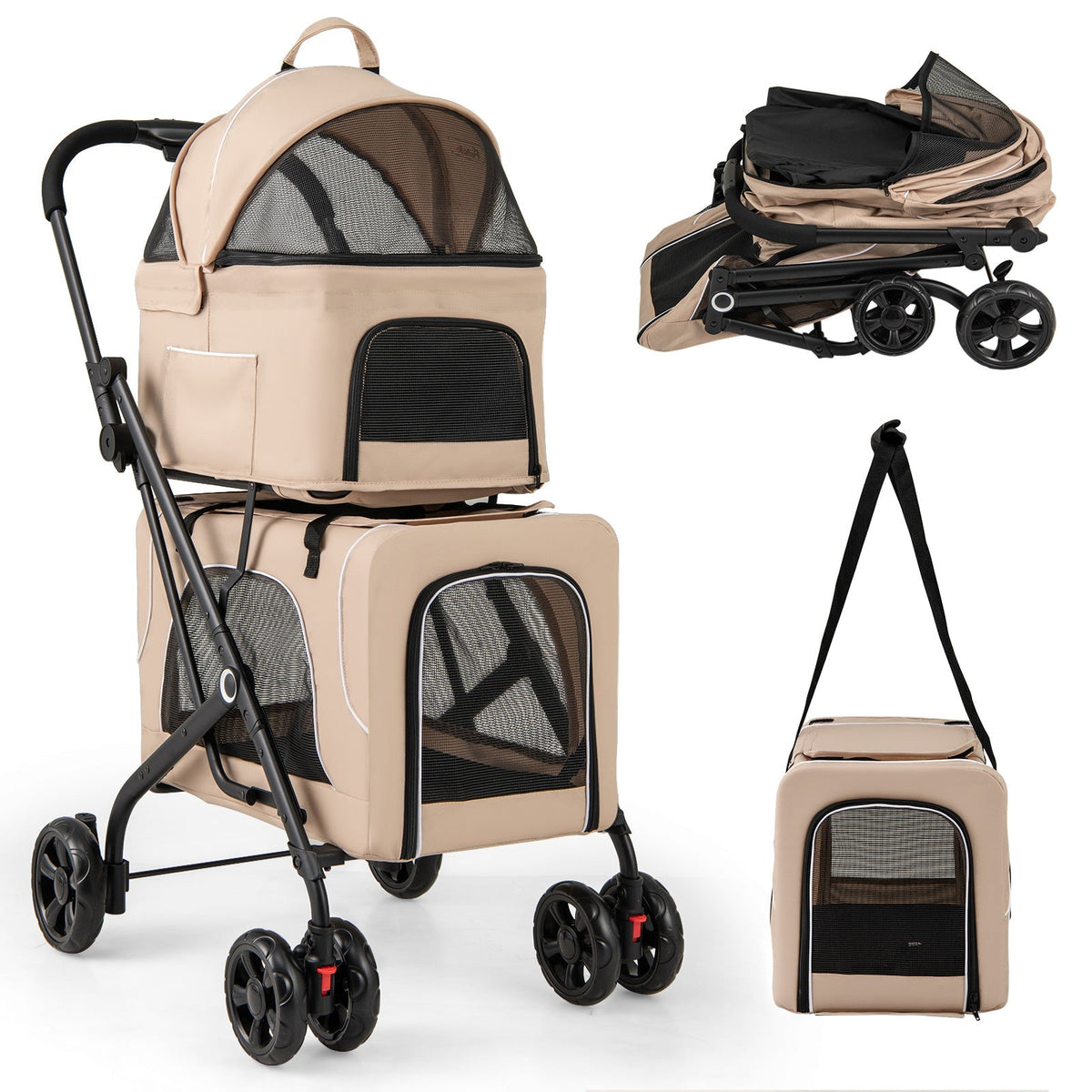 The Flauntly Paws Duo Stroller — Foldable 3-in-1 Double Pet Stroller with Detachable Carriers