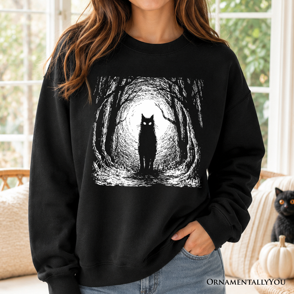 Haunted Forest Black Cat Sweatshirt – Spooky Halloween Night Sweater